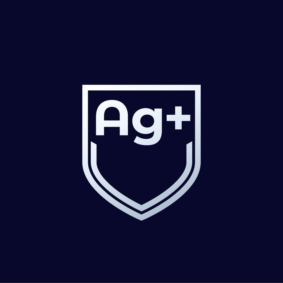 Silver ions, antibacterial protection icon with shield on dark vector
