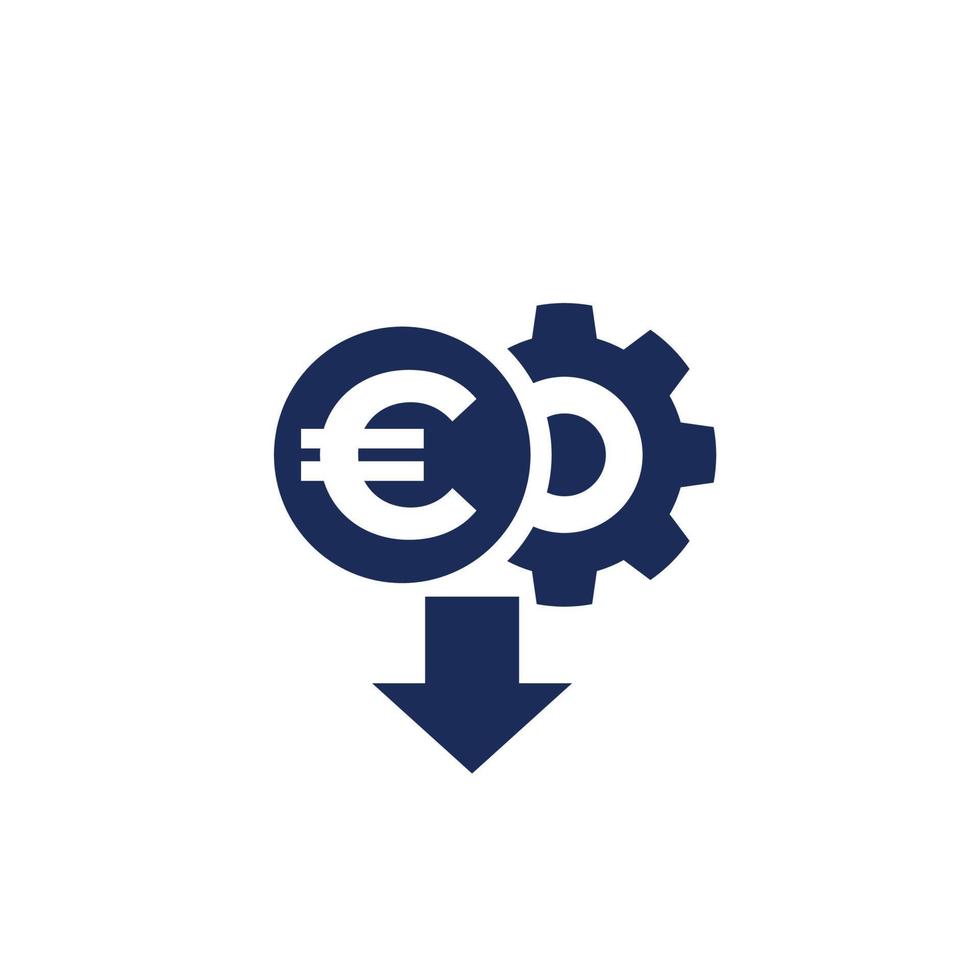 icono de reducción de costos con euro vector