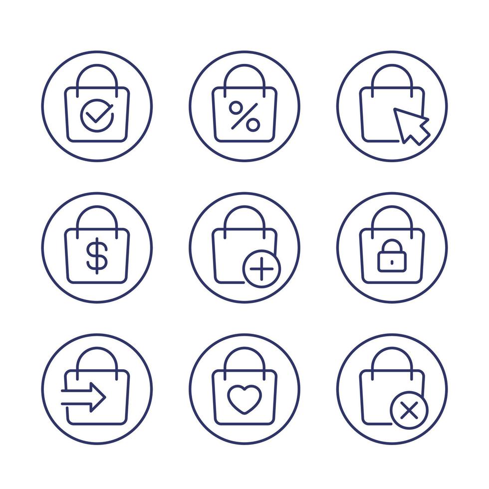 online shopping, e-commerce line icons with bag vector