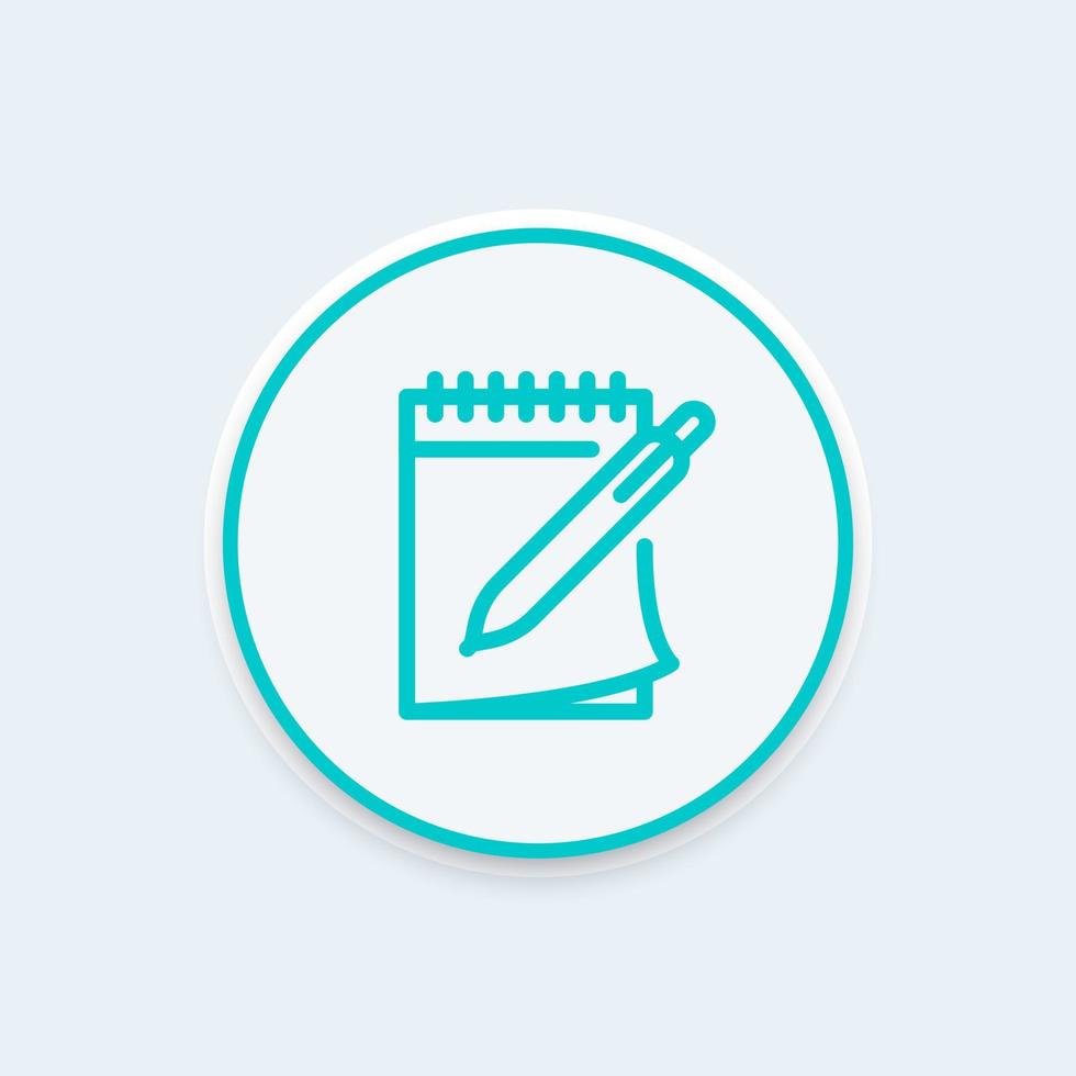 notebook and pen line icon, note, study, diary, vector illustration