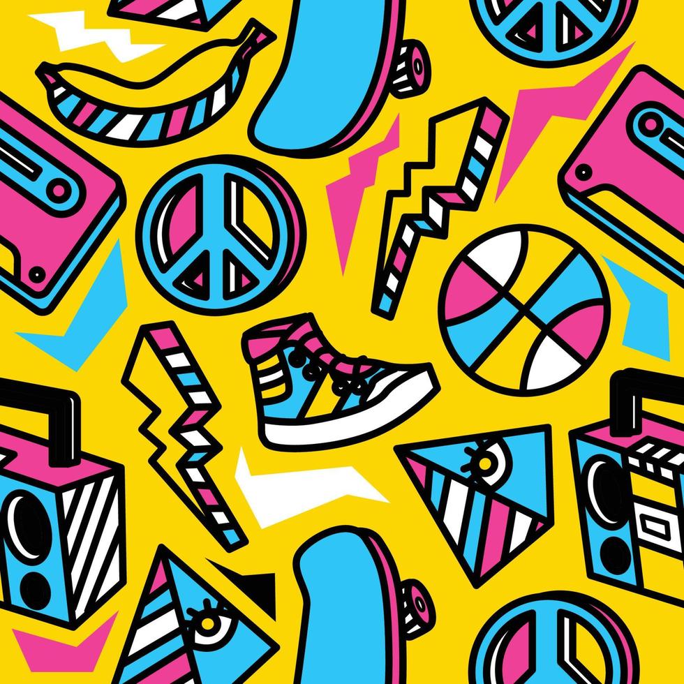 90's Stuff Seamless Pattern Background vector