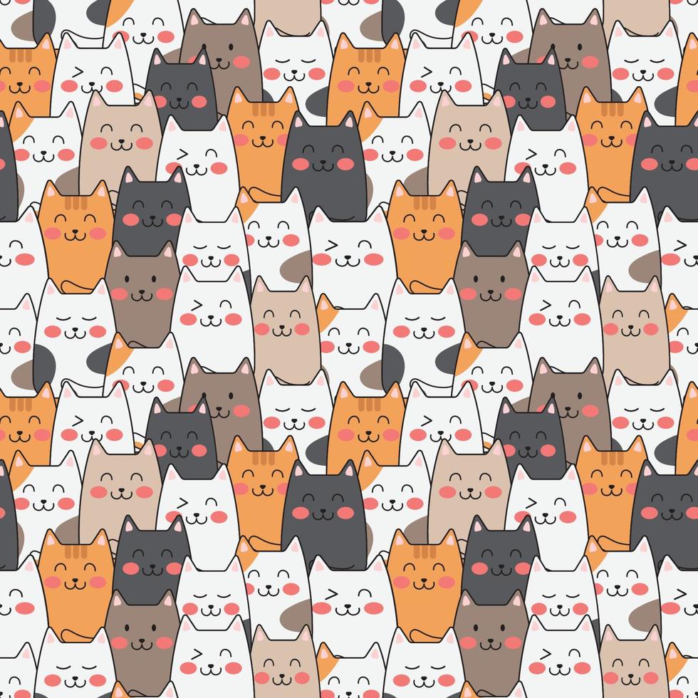 Vector cute cats pastel color seamless pattern background.