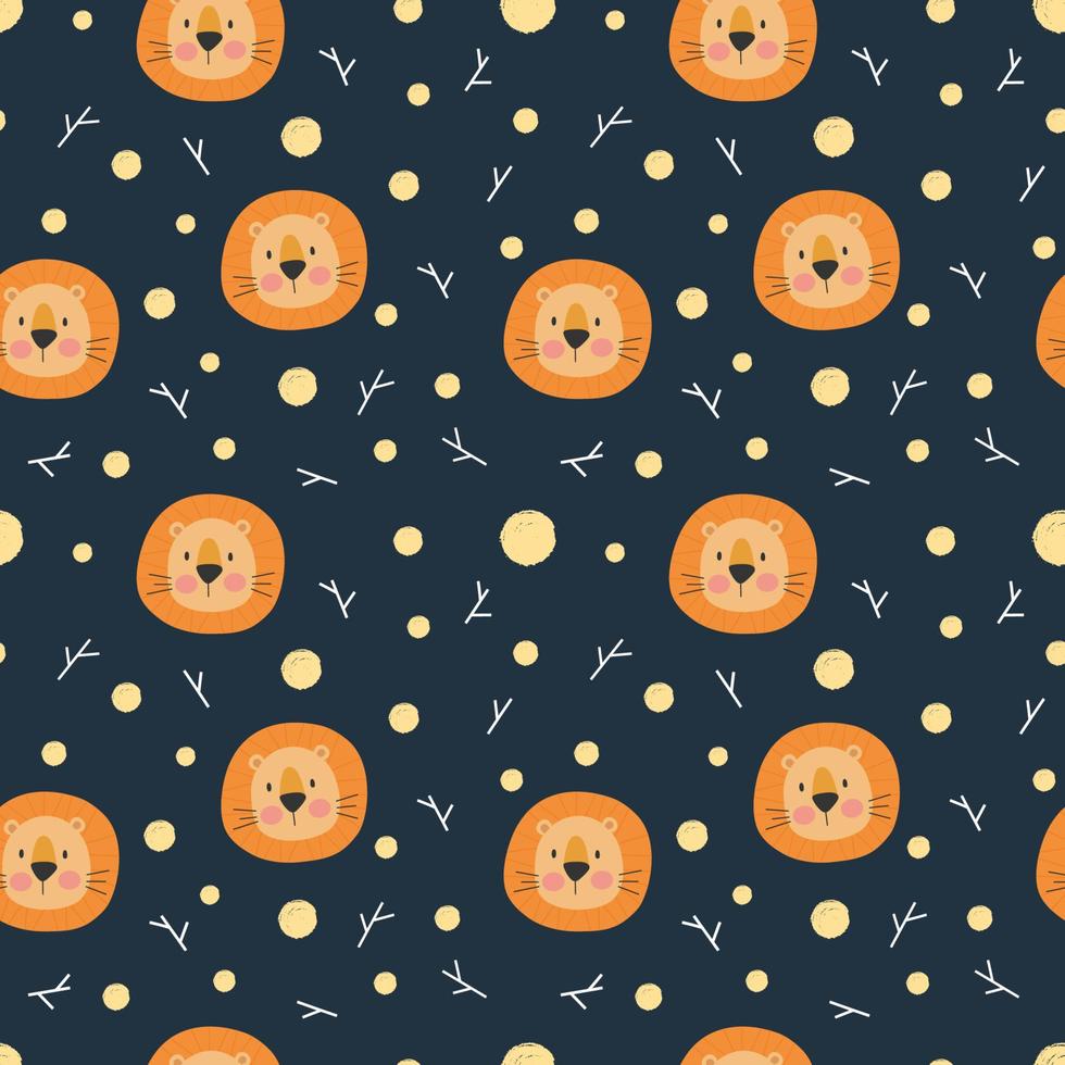 Vector lion cartoon cute seamless pattern background.