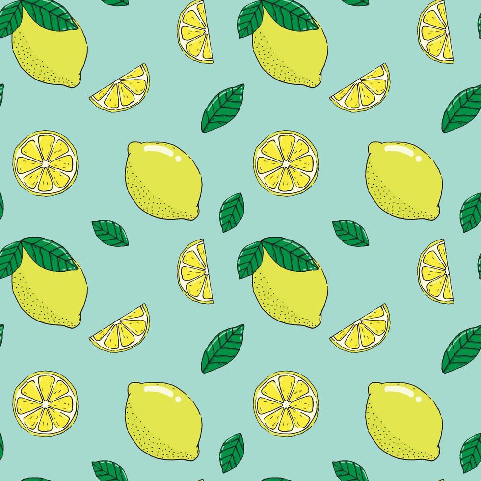 Vector lemon seamless pattern fruits illustration background.