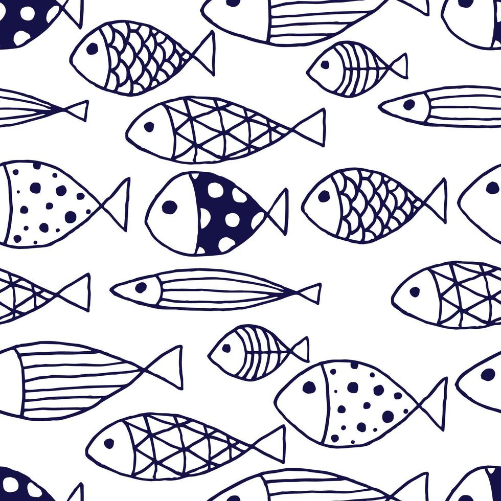 Vector seamless pattern with hand drawn funny fish.