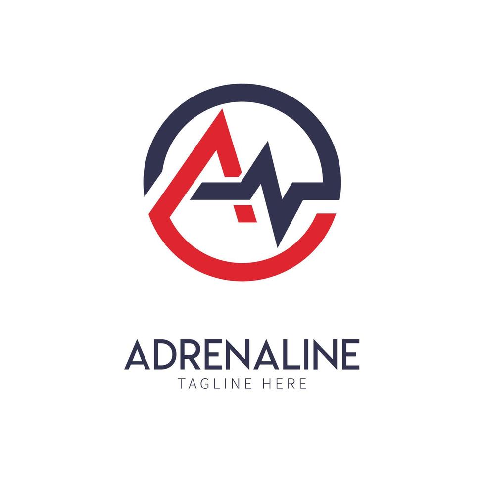 logotipo de adrenalina. ilustración de la letra a con símbolo de adrenalina vector