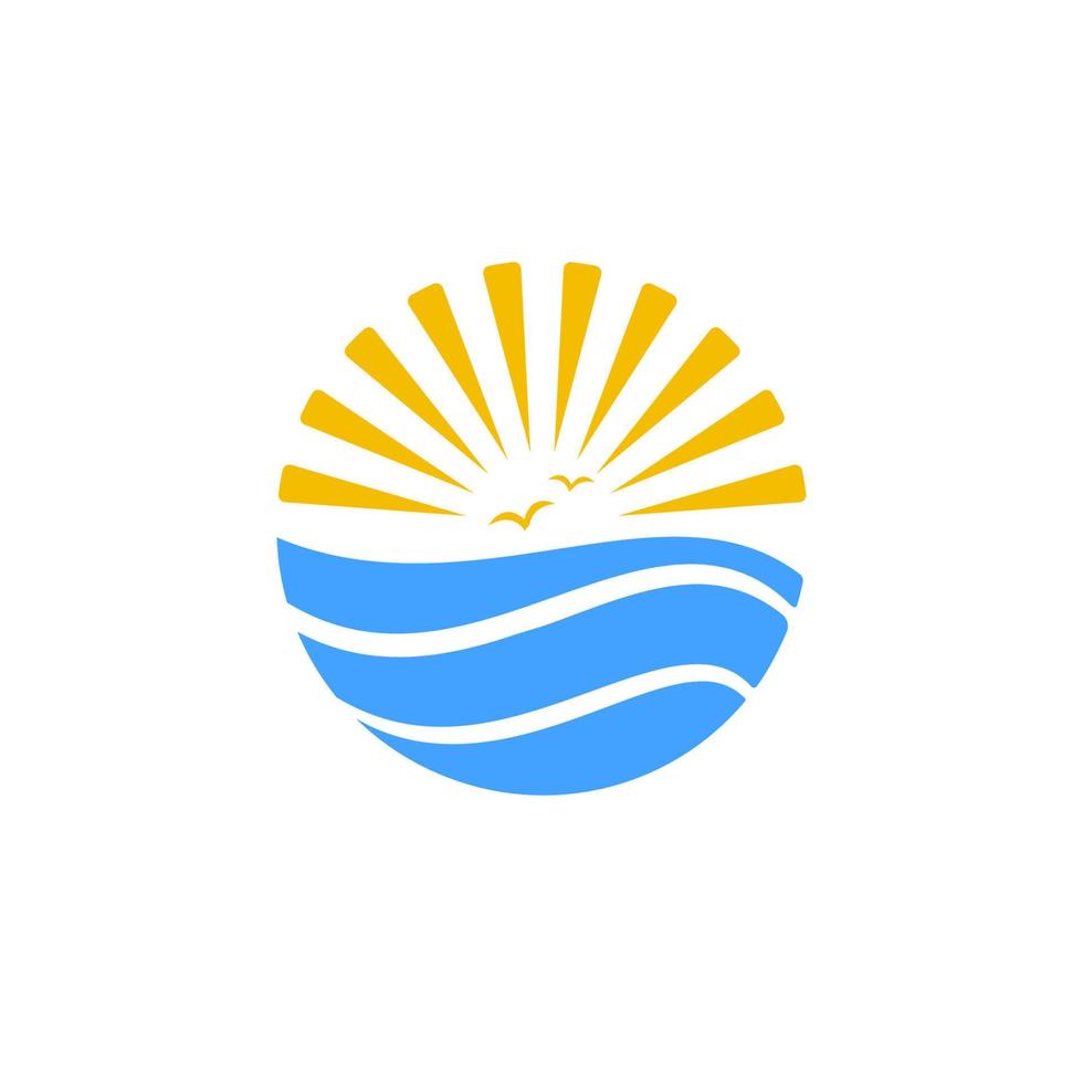 vector de logotipo de playa. ilustración de playa de verano con olas de agua y sol. icono de diseño plano