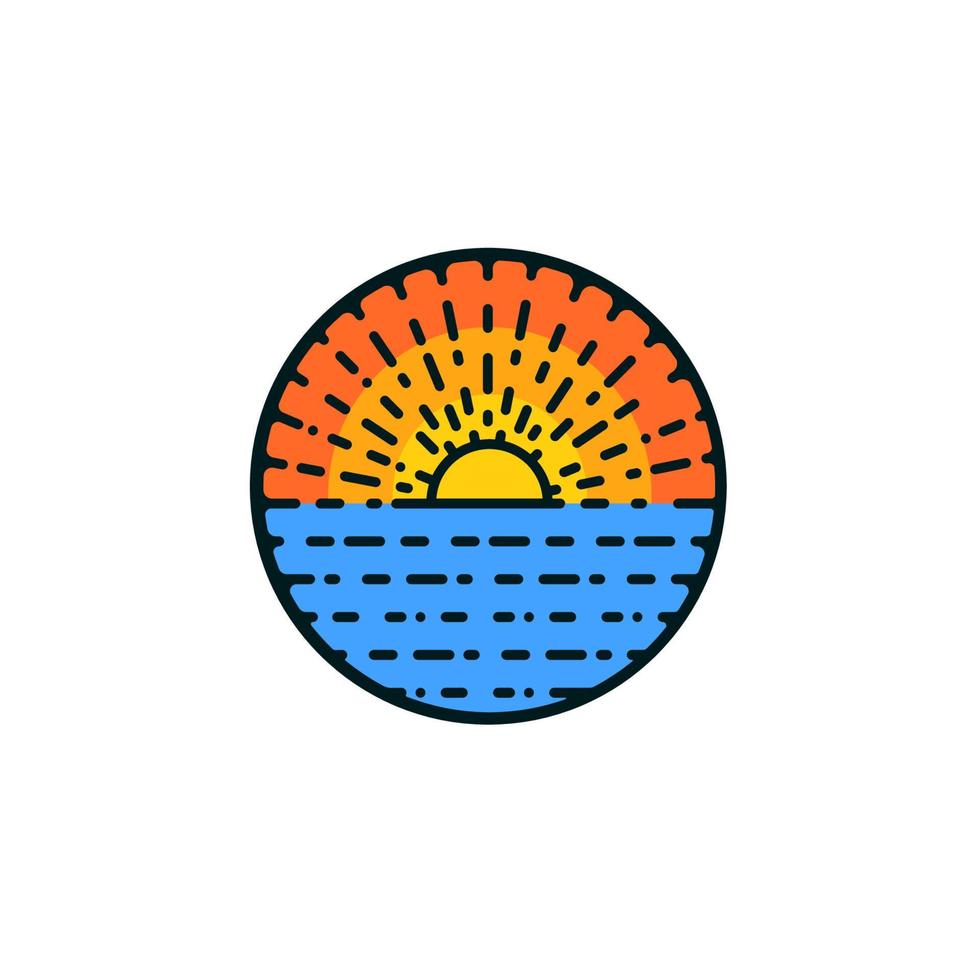 ilustración de verano con el logo de la playa con agua y sol. icono de diseño plano vector