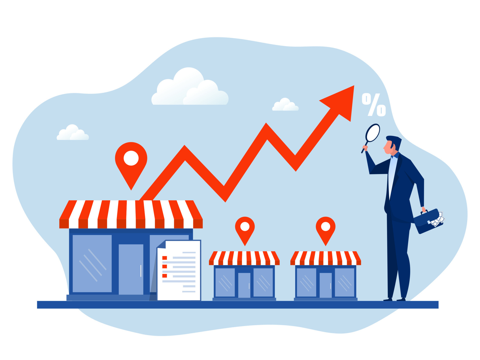 businessman investor with magnifying glass for small business or