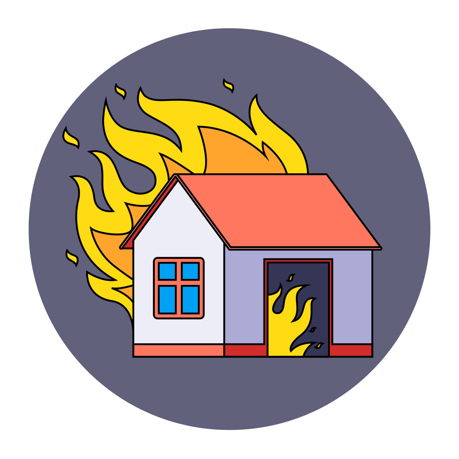 burning private house. the building was destroyed by fire. flat vector