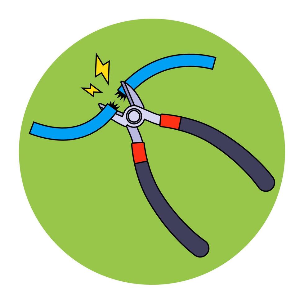 wire cutters are cutting the electrical cable. flat vector illustration