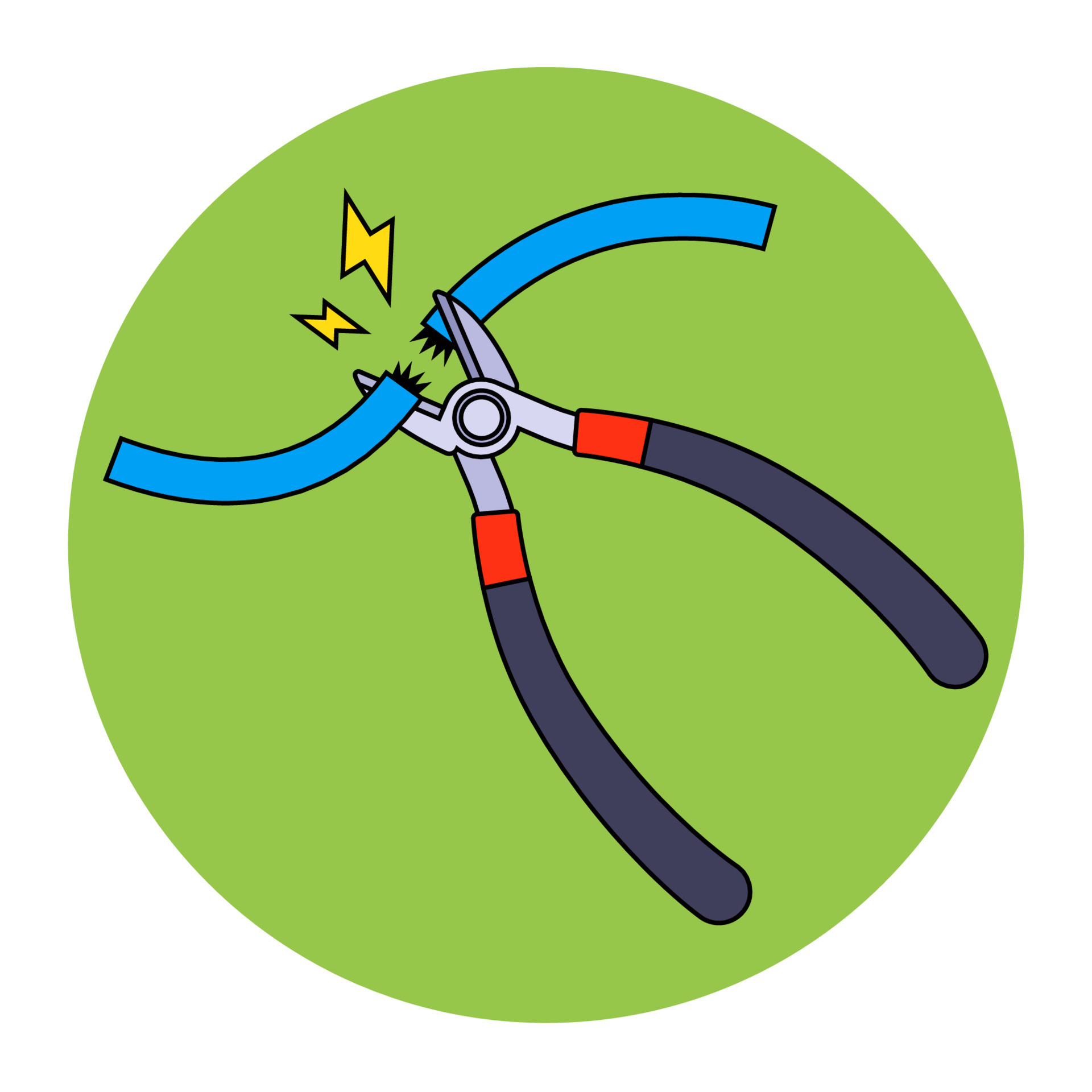 wire cutters are cutting the electrical cable. flat vector illustration