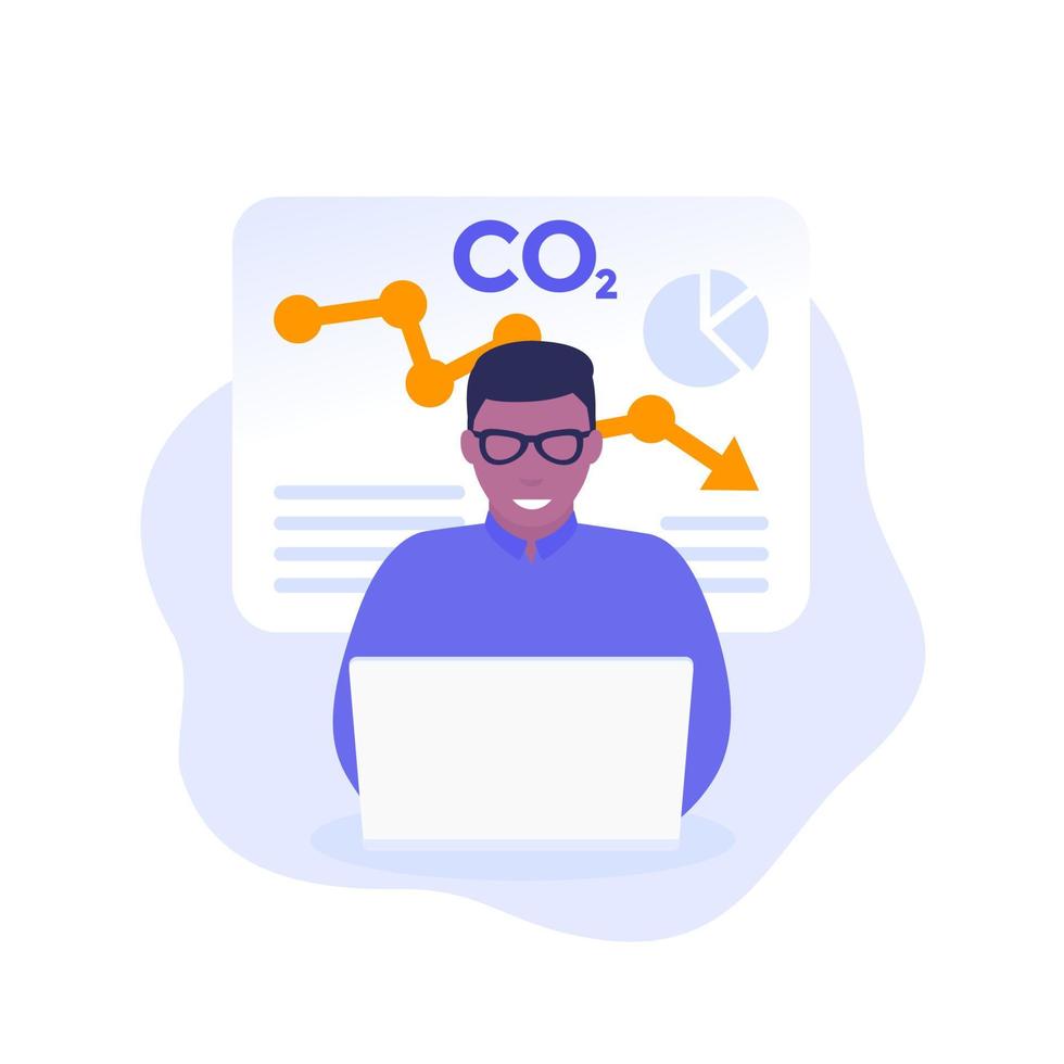 gas co2, reducción de emisiones de carbono, hombre analizando datos vector