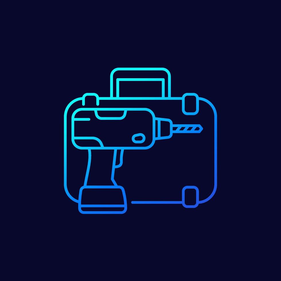 Electric drill and a toolbox line icon, vector