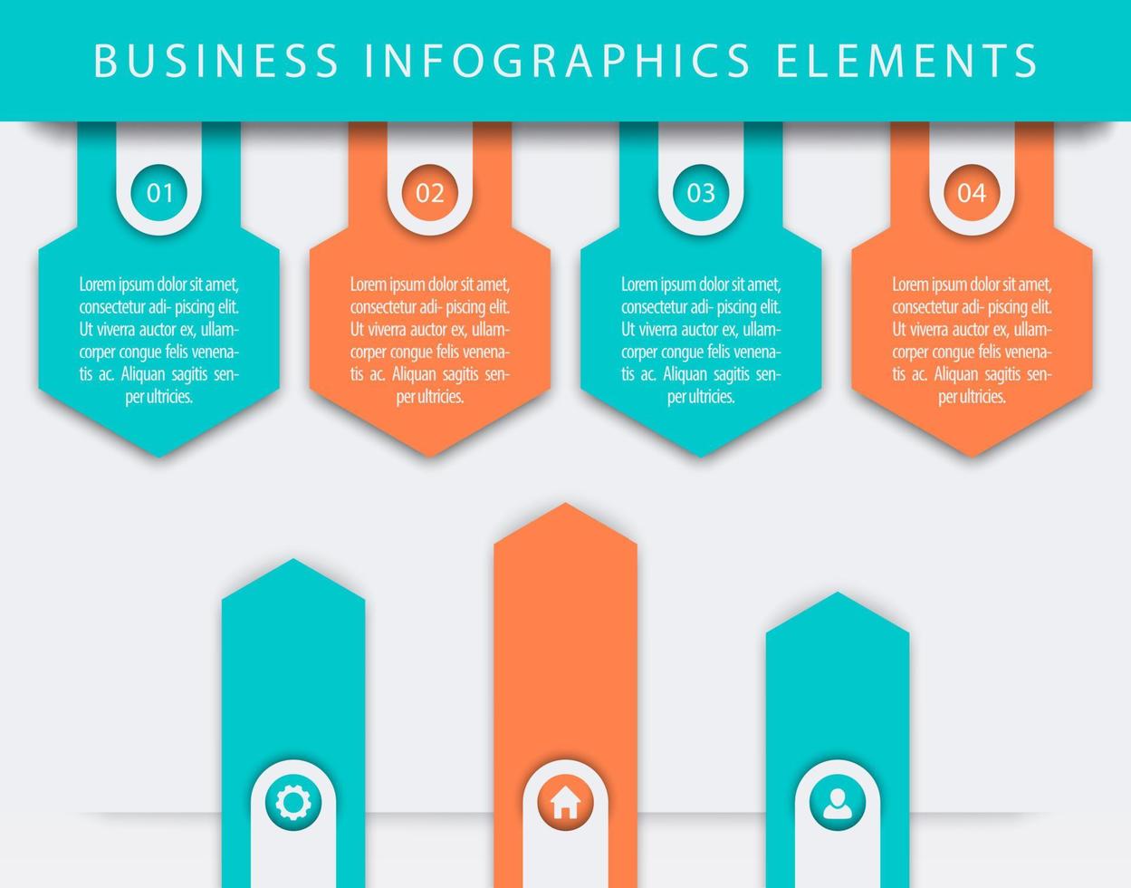 Business Infographics elements, 1, 2, 3, 4, steps, timeline, chart, growth arrows, vector illustration