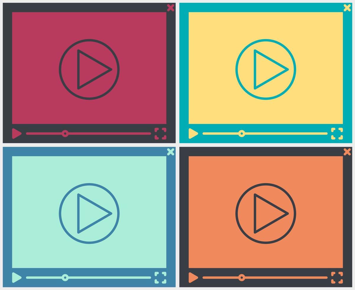 video player template, flat style in different colors vector