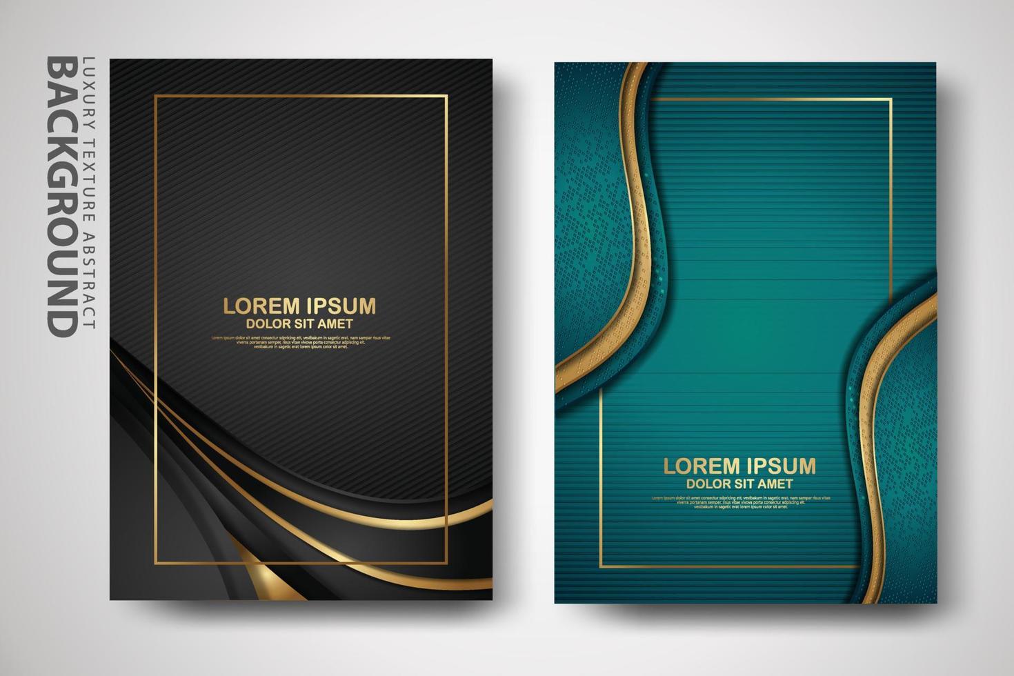 Vector two set of cover design template with luxury and elegant wave, circle and overlap layers background with glitters effect. Realistic textured on background