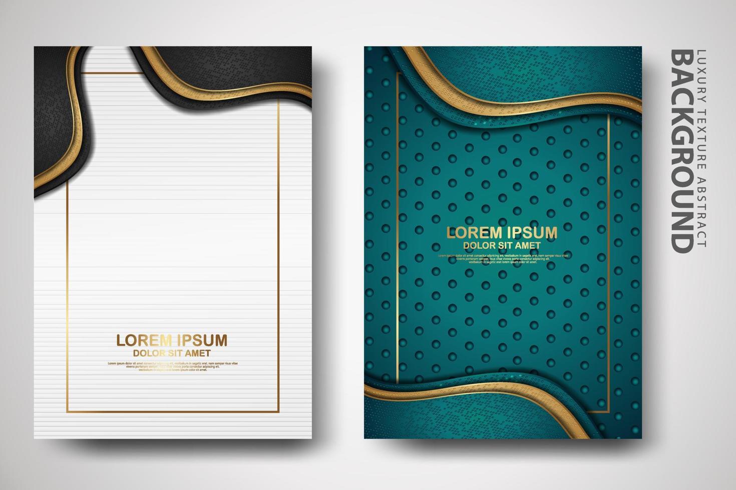 Vector two set of cover design template with luxury and elegant wave, circle and overlap layers background with glitters effect. Realistic textured on background