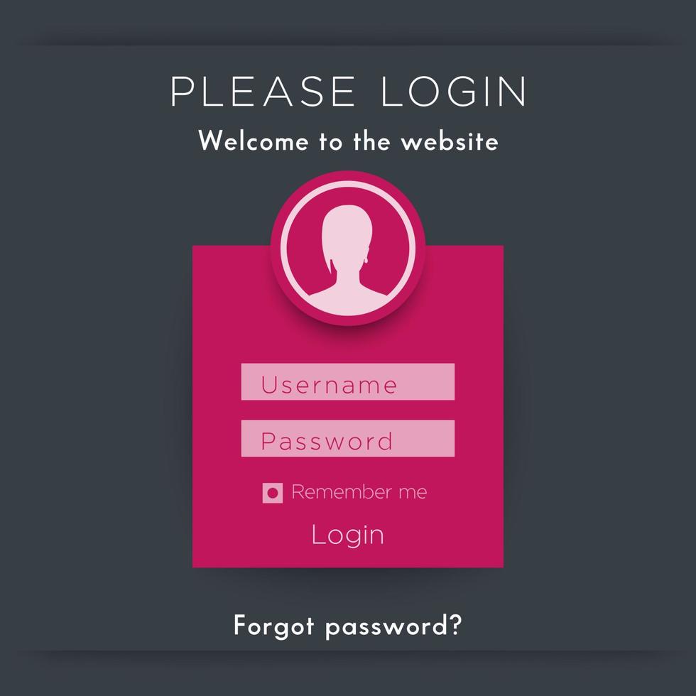 Login window template, log in page design vector