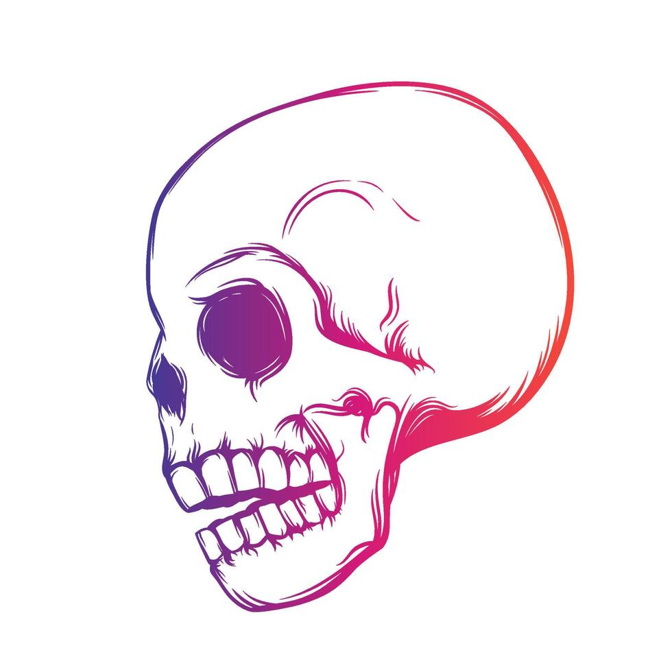 cráneo, vista lateral, diseño de camiseta sobre blanco, ilustración vectorial vector