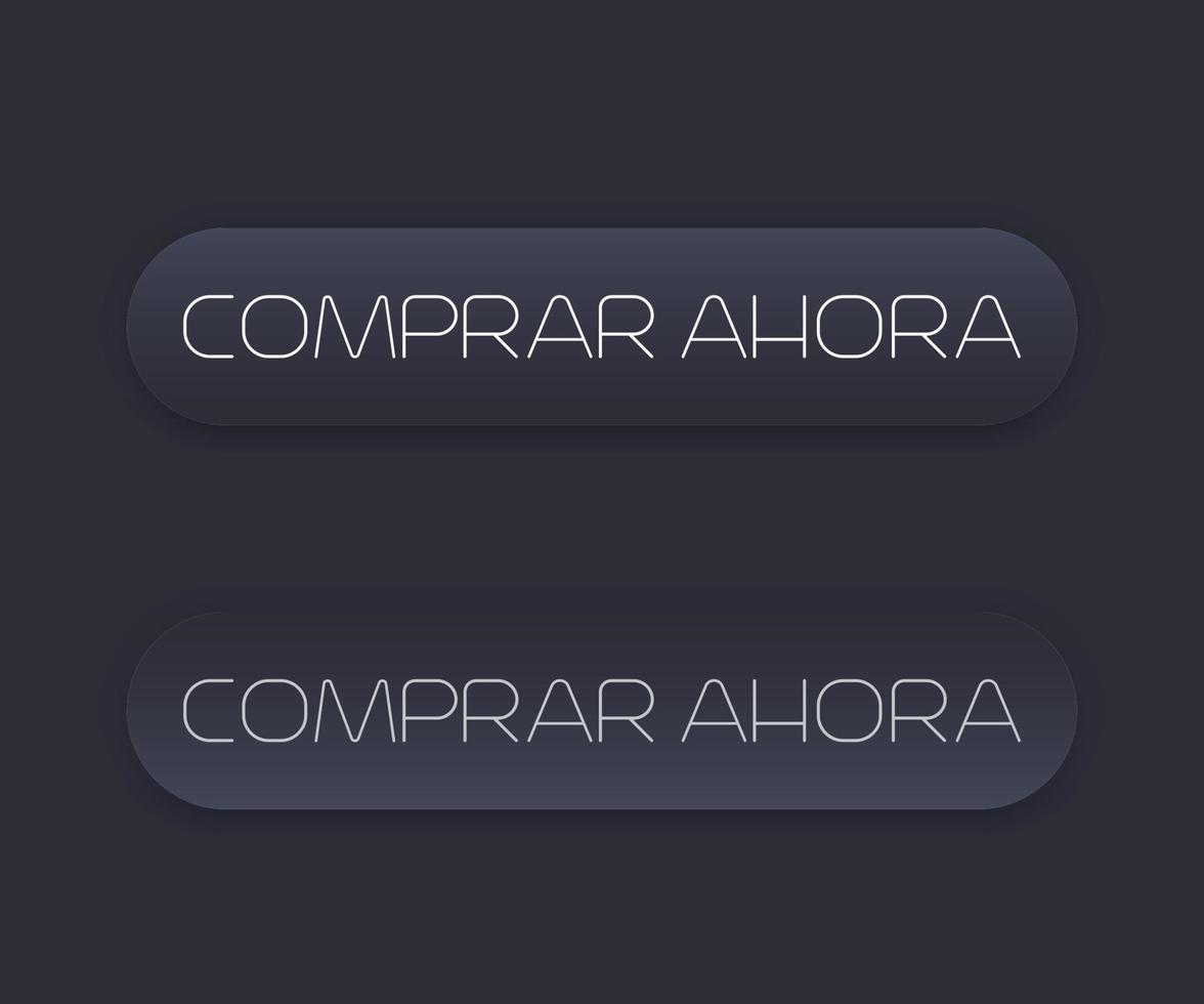 buy now button for web, text in spanish, dark version, vector illustration