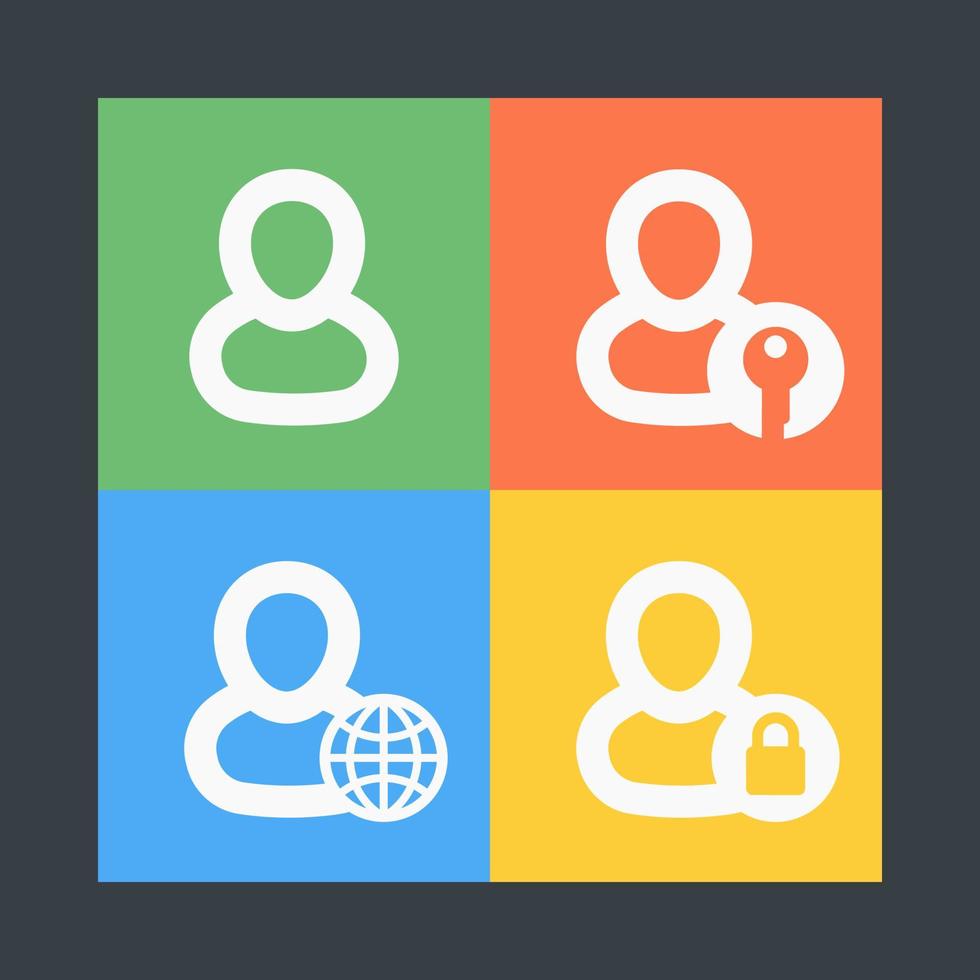login icons, account, log in, sign in symbols, material style, vector illustration