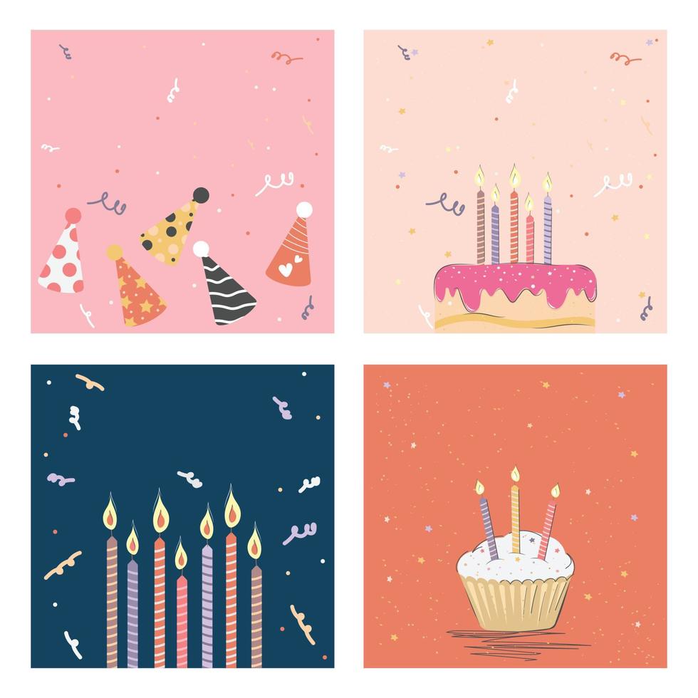 Set of Happy birthday card and party invitation with cake and candles vector