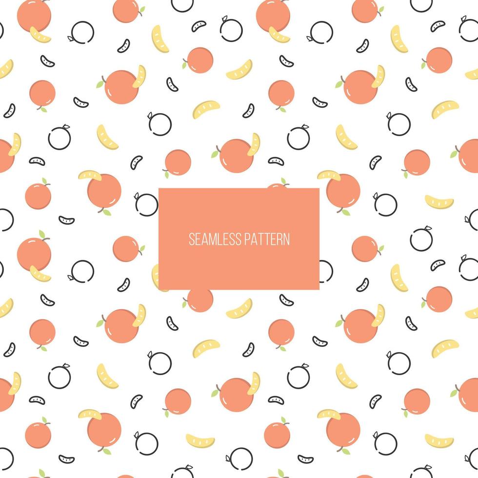 Orange vector seamless pattern. Fruits in a simple Scandinavian, cartoon, drawing style. Illustration in limited pastel tones ideal for printing on fabric, wrapping paper.