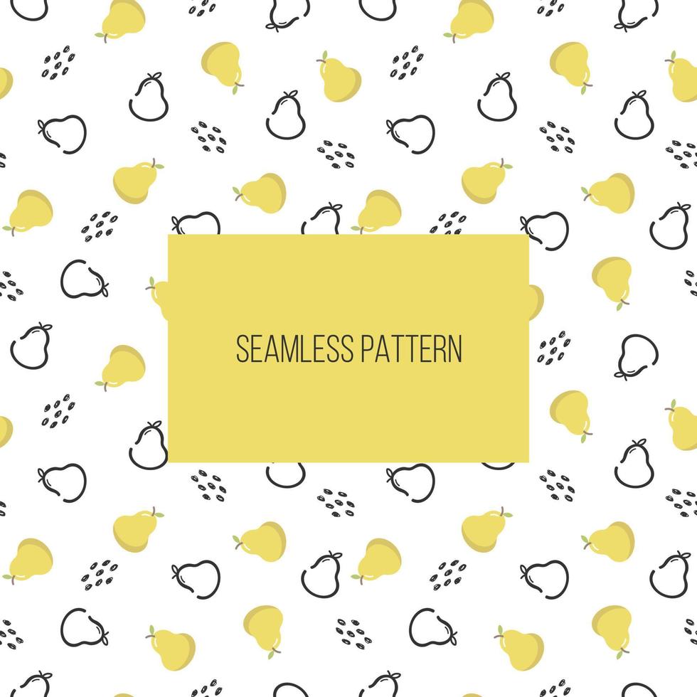 Pear vector seamless pattern. Fruits in a simple Scandinavian, cartoon, drawing style. Illustration in limited pastel tones ideal for printing on fabric, wrapping paper.