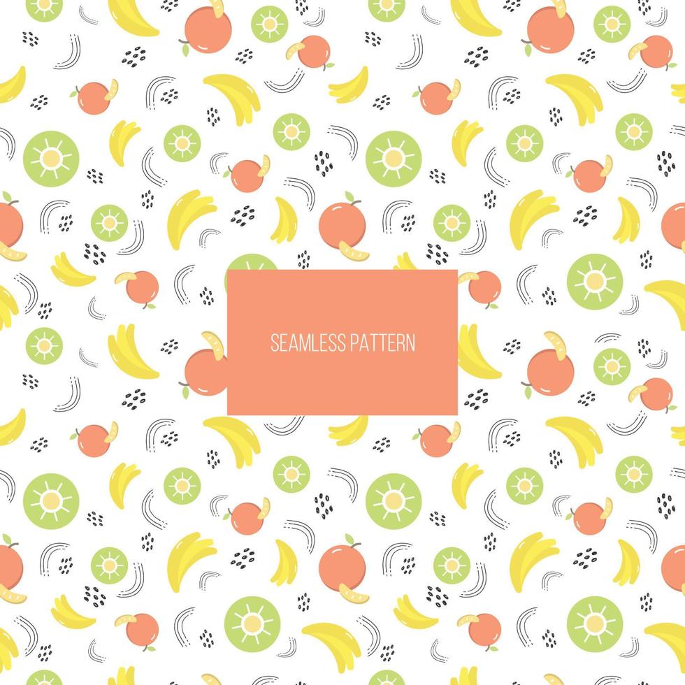 Fruits vector seamless pattern. Fruits in a simple Scandinavian, cartoon, drawing style. Illustration in limited pastel tones ideal for printing on fabric, wrapping paper.