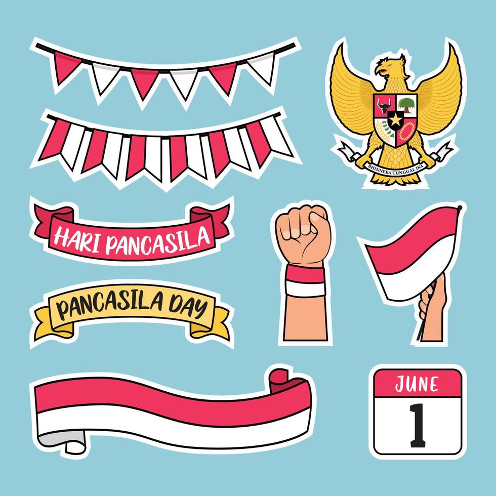 colección de pegatinas hari pancasila vector