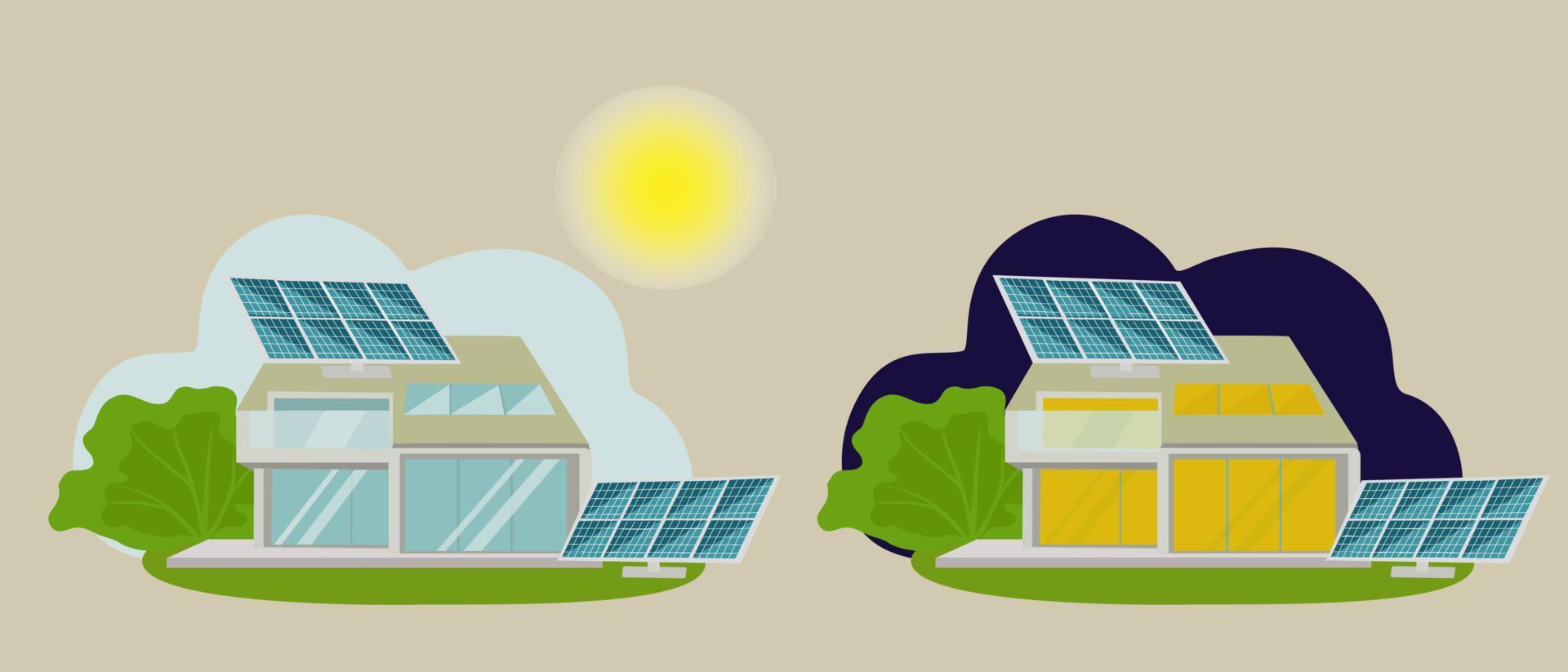 concepto de uso de paneles solares para generar electricidad a partir de una fuente renovable del sol. vector