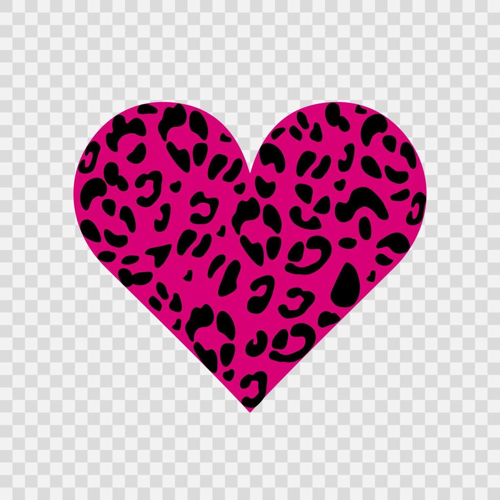 Pink leopard heart. Animalistic print.  Symbol of love. Suitable for printing on a T-shirt. Vector hand-drawn illustration.
