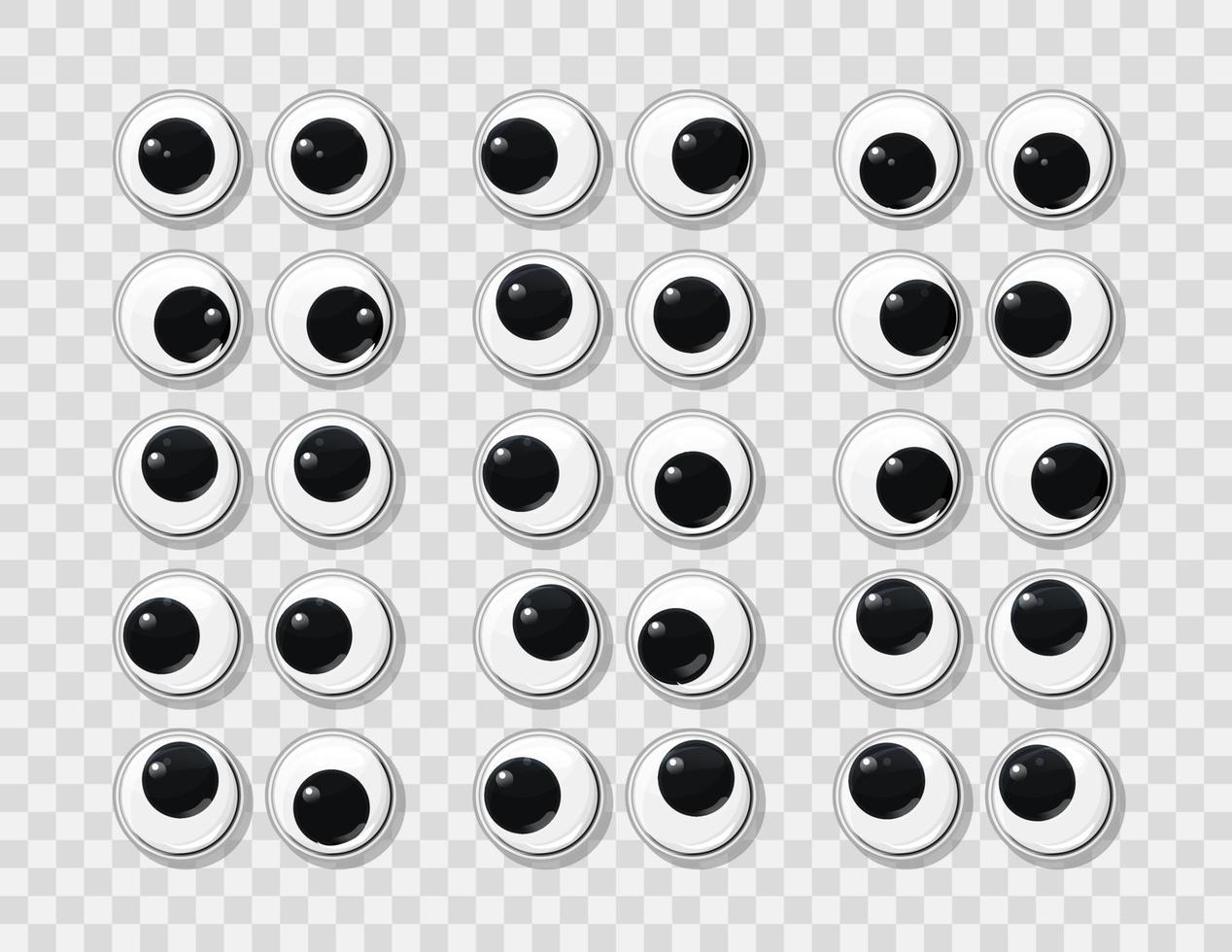 Various, funny plastic toy eyes set on a isolated  background. Safe toys. Vector cartoon illustration