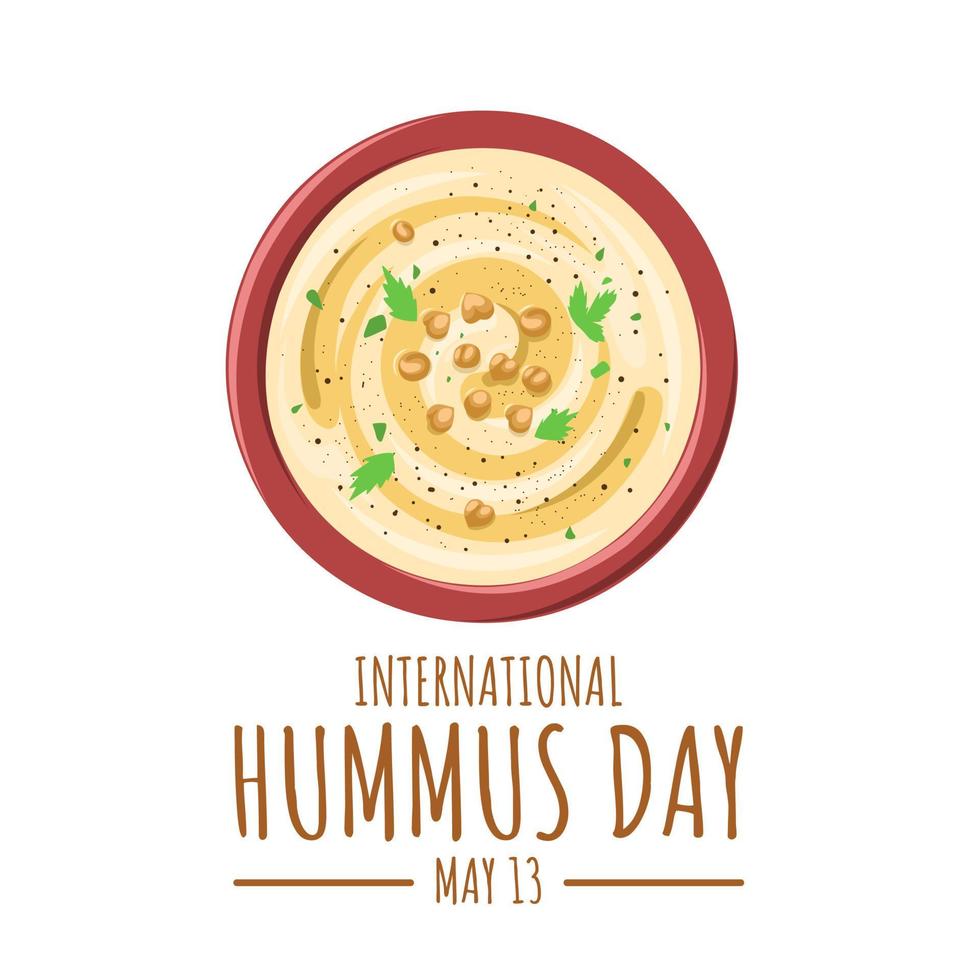 Top view of hummus, isolated on white background, as international hummus day template. vector illustration.
