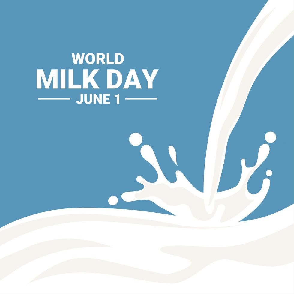 Vector illustration, splashing fresh milk, on a blue background, as a banner or poster for world milk day