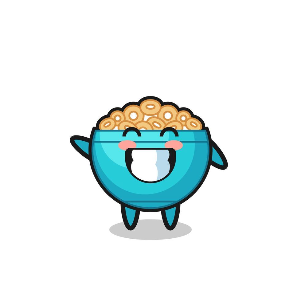 cereal bowl cartoon character doing wave hand gesture vector