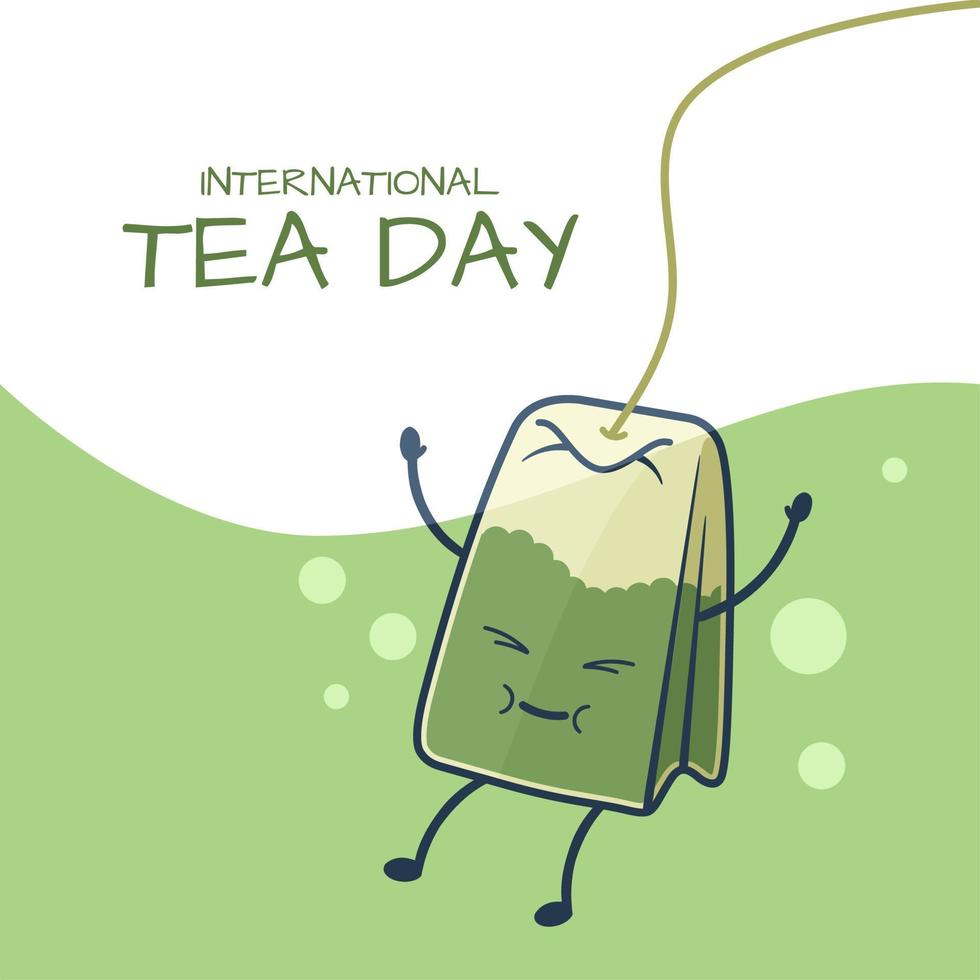 ilustración vectorial, lindo personaje de bolsita de té, perfecto para promoción, publicidad o como pancarta internacional del día del té. vector