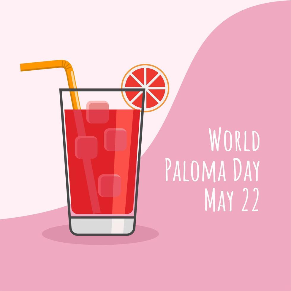 Paloma cocktail with grapefruit, served in a glass, flat style vector illustration, as a banner or poster, world paloma day.