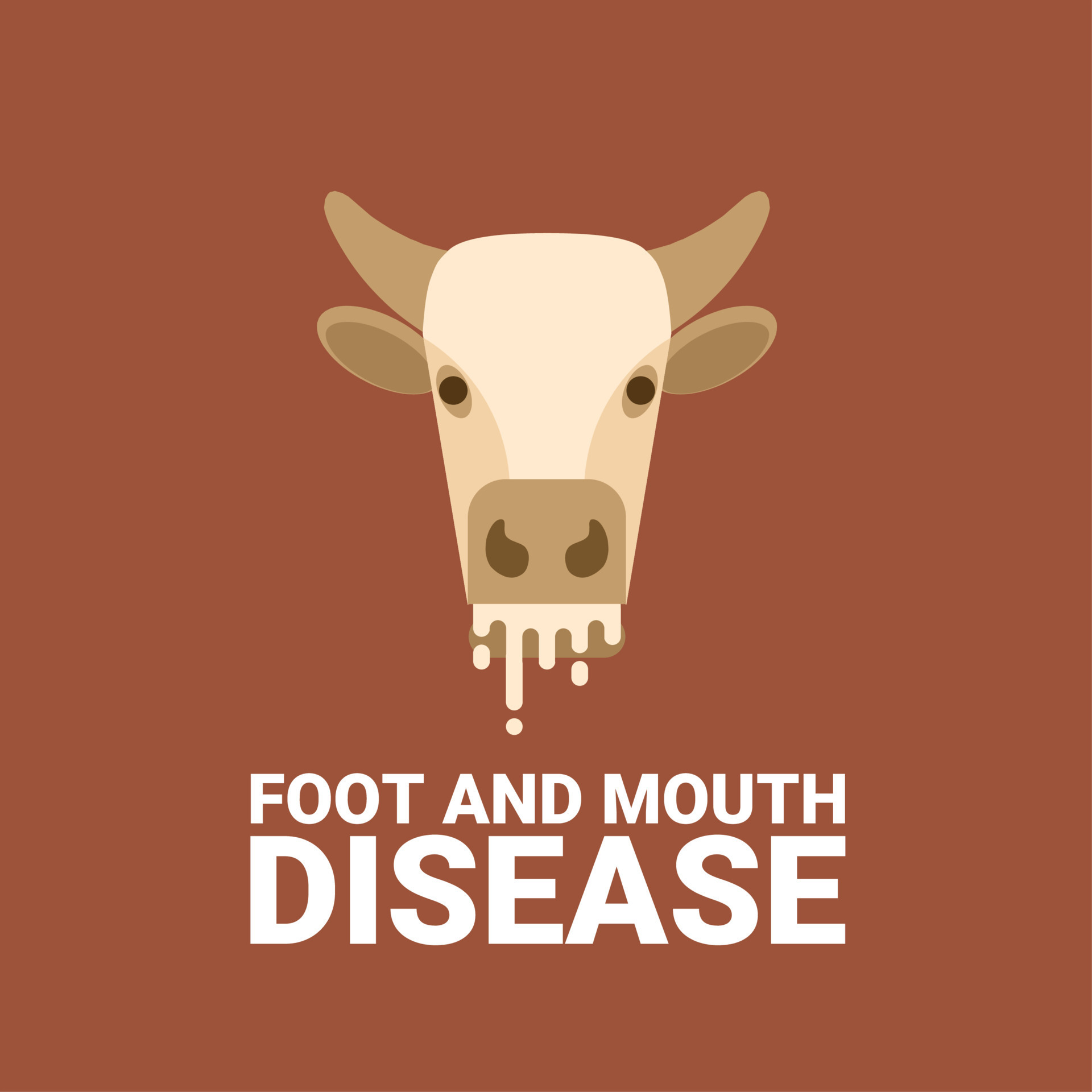 Vector illustration, cow's head with foaming mouth, as a sign of foot