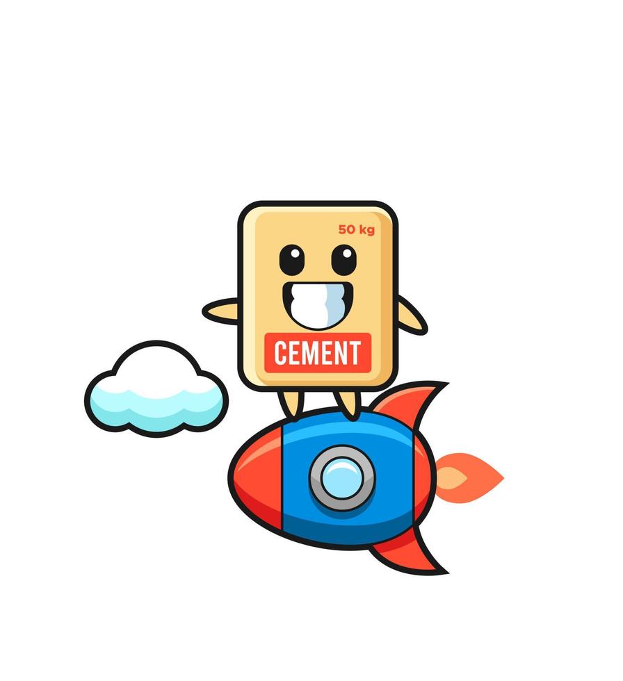 cement sack mascot character riding a rocket vector