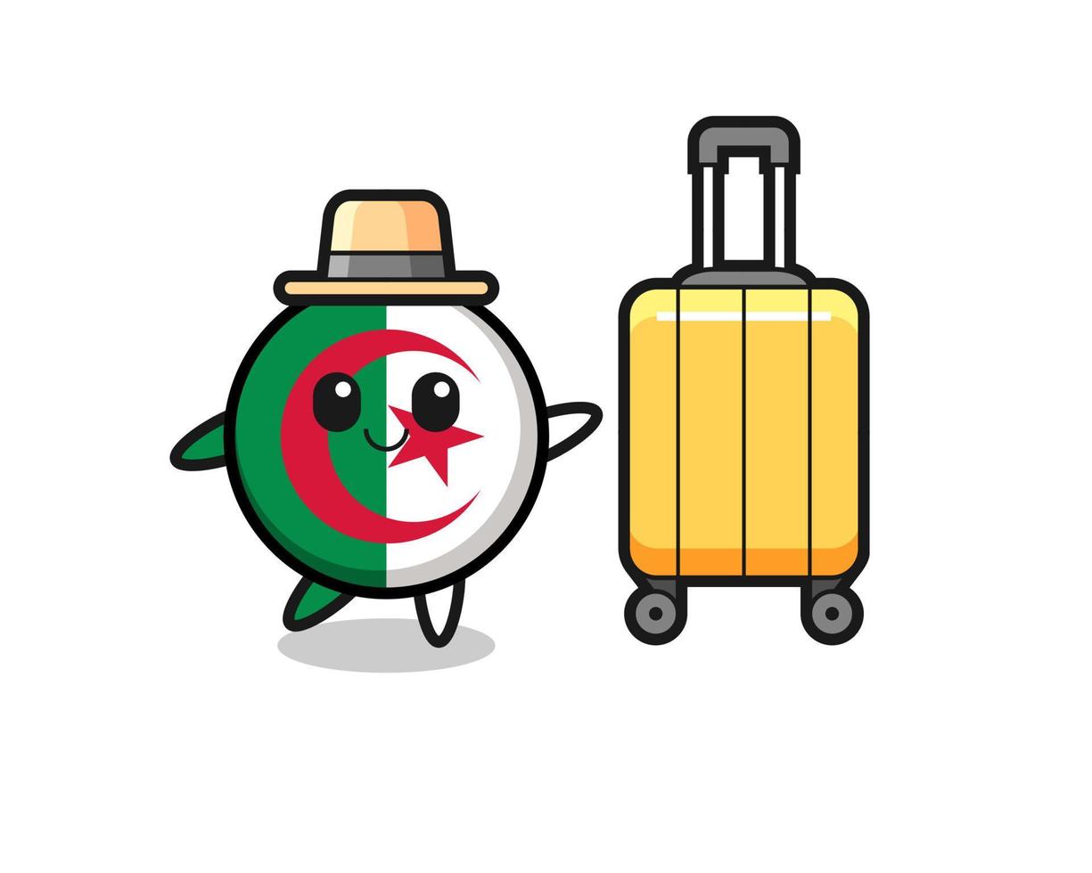 algeria flag cartoon illustration with luggage on vacation vector