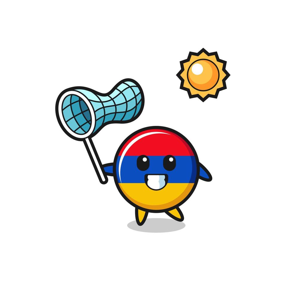 armenia flag mascot illustration is catching butterfly vector