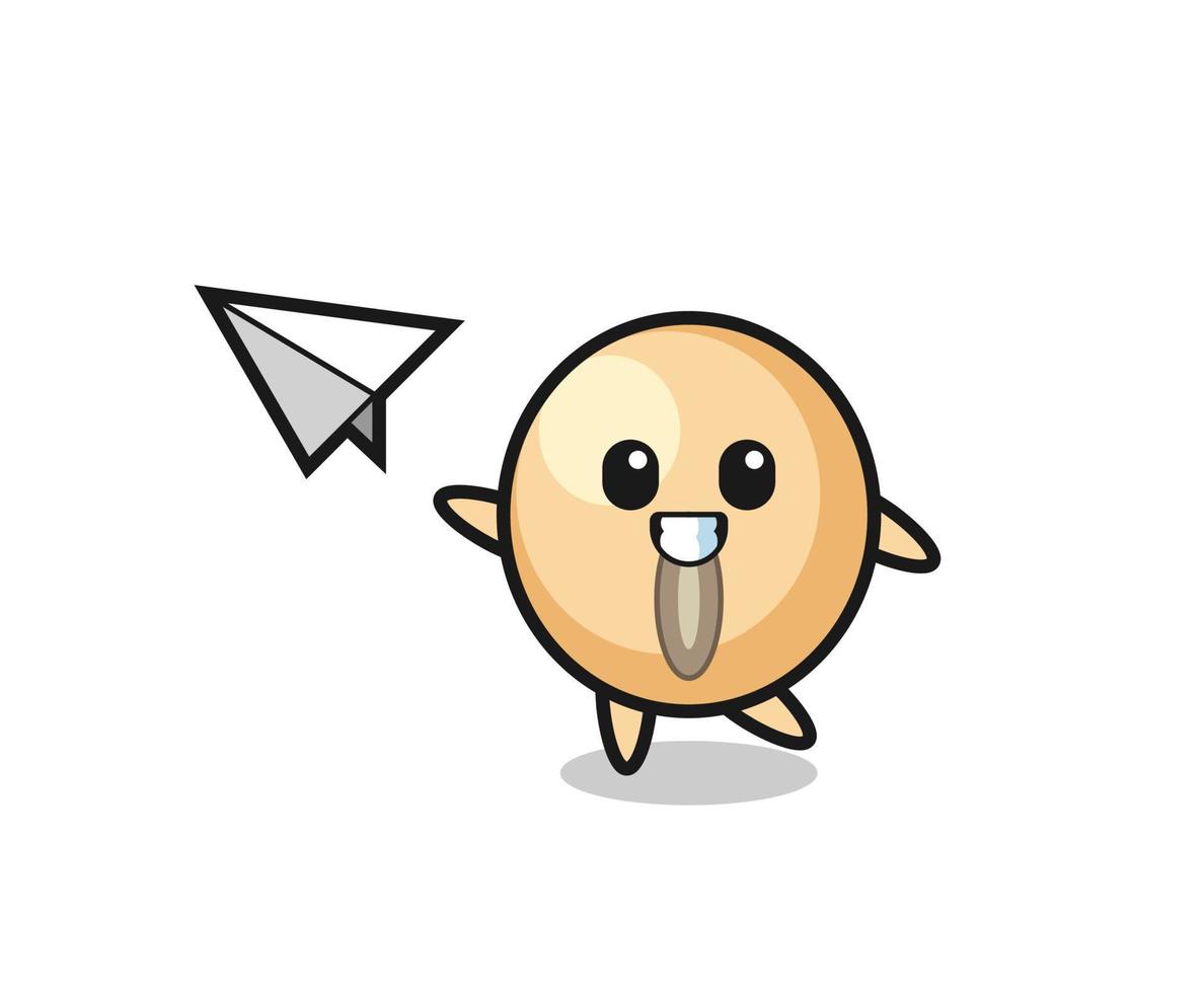 soy bean cartoon character throwing paper airplane vector
