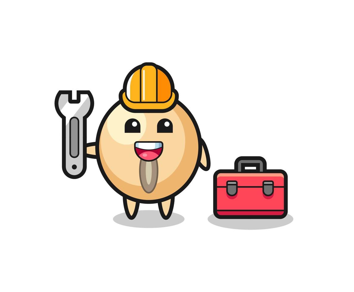 Mascot cartoon of soy bean as a mechanic vector