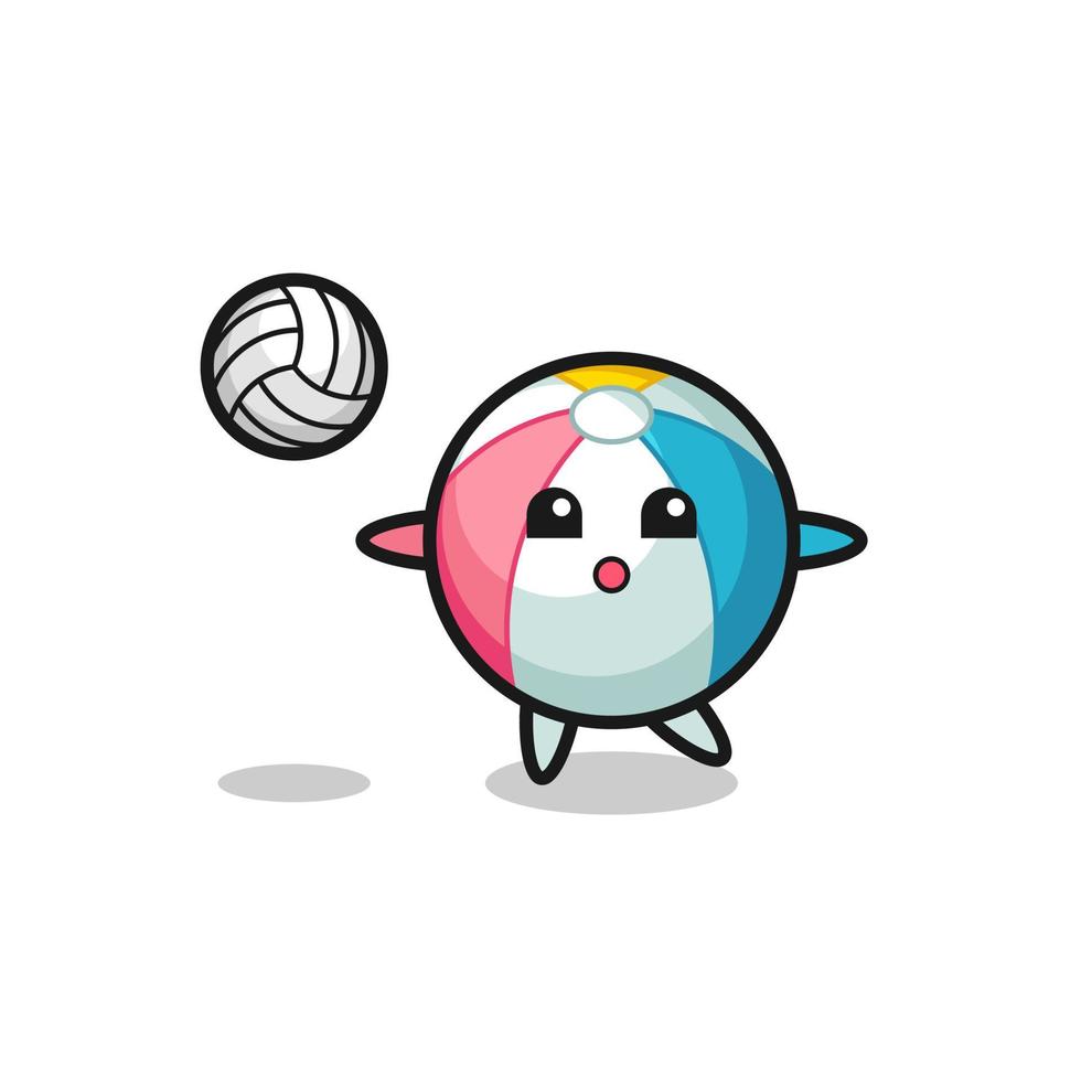 Character cartoon of beach ball is playing volleyball vector