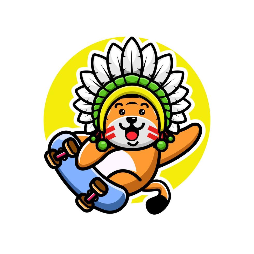 Cute indian chief playing skate board vector