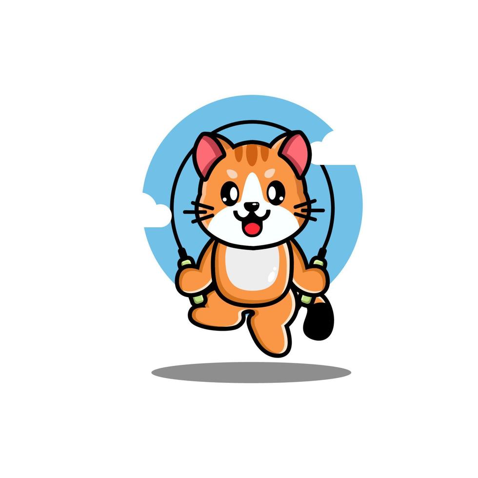 Cute cat play jump rope cartoon vector illustration