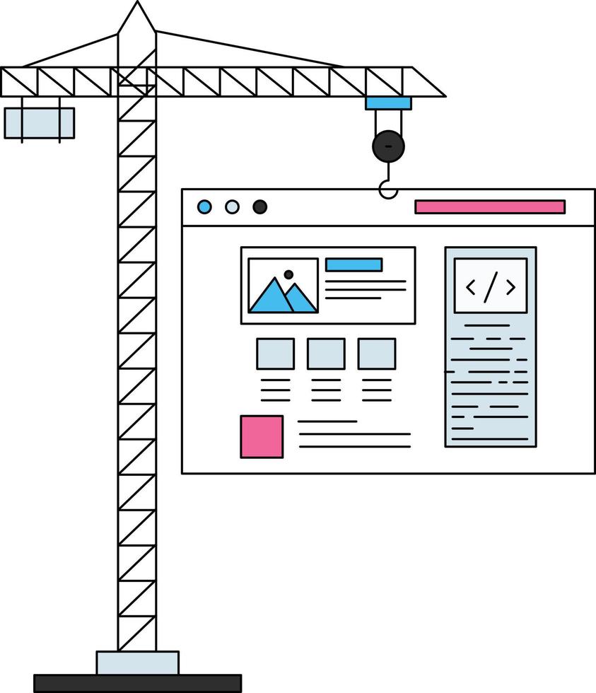 The web page hangs with the crane. vector