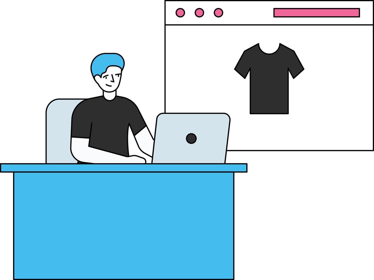 The boy is shopping online. vector